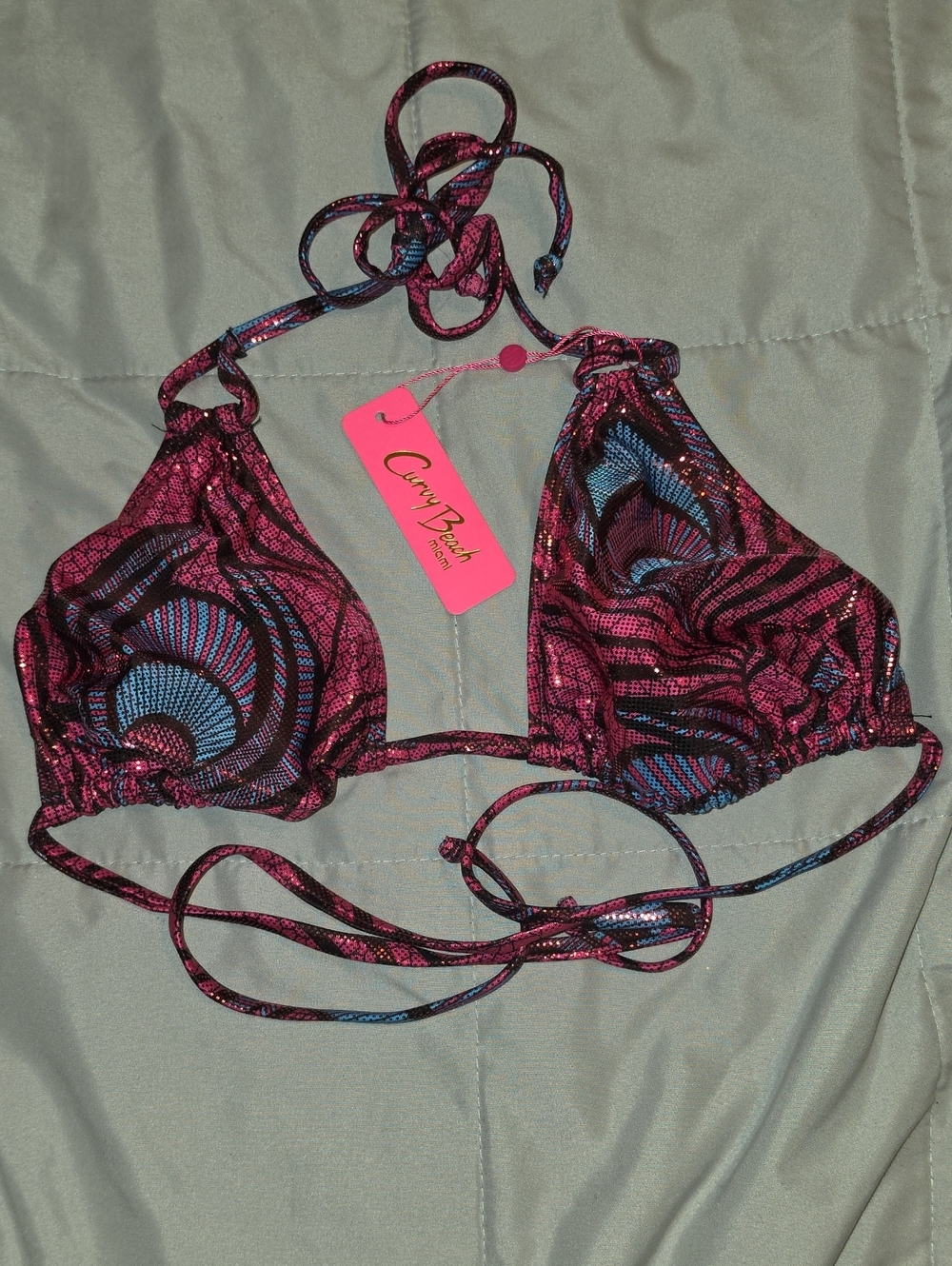 Curvy Beach Pink & Blue Triangle Bikini Top